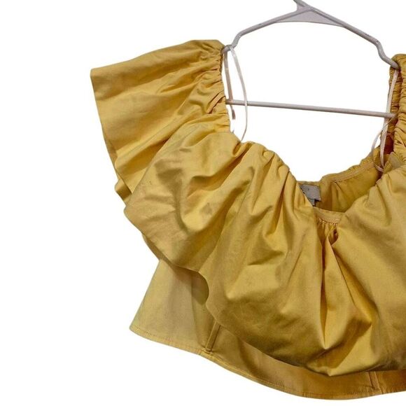 Love, Bonito Women's Yellow Cotton/Spandex Ruffled Neckline & Sleeve Corset Top - Picture 7 of 9